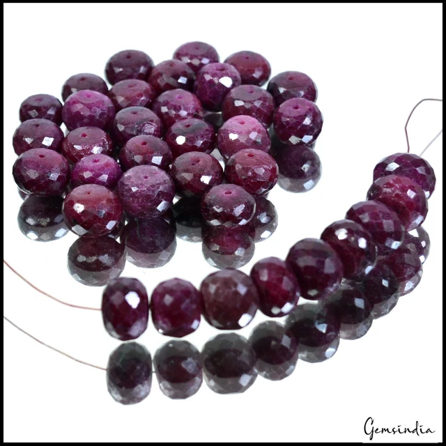 Natural Red Ruby Loose Round Checker Cut Drilled Beads For Beaded Jewelry~35 Pcs