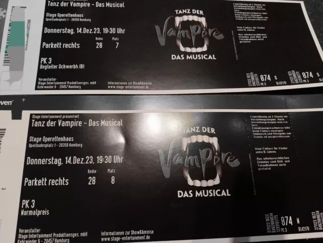 2 Ticket "Tanz der Vampire, Hamburg