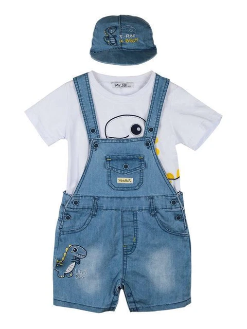 Salopette corta + t-shirt neonato con cappellino bambino