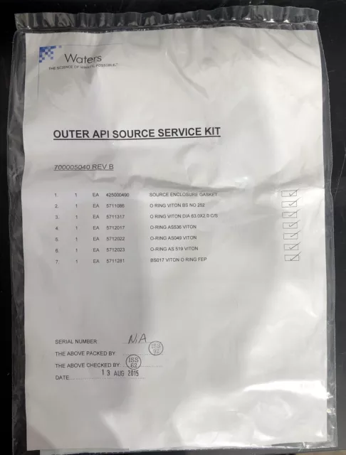 Waters, Outer API Source Service Kit (P/N 700005040) QTY 1 *NEW SEALED*