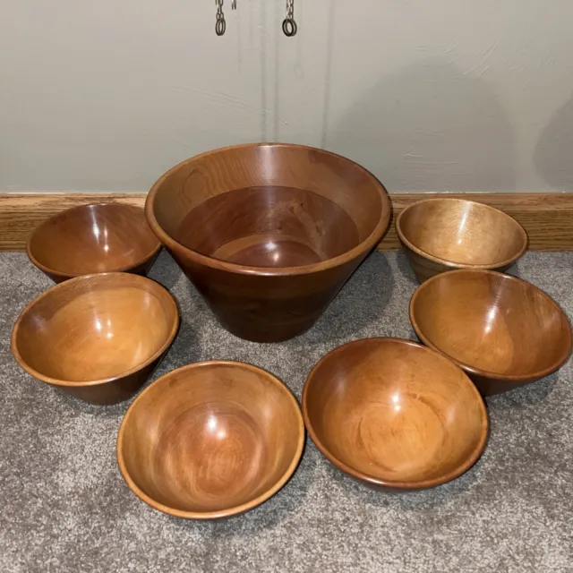 Vintage Wooden Salad Bowls Made In Japan Light Wood Lot Of 7 One Large 6 small