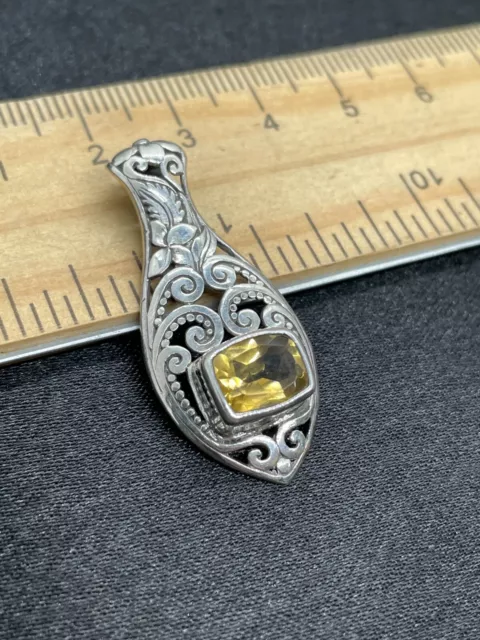 Sterling Silver & Unknown Yellow Gemstone Pendant- 3.6 Grams- Estate Find