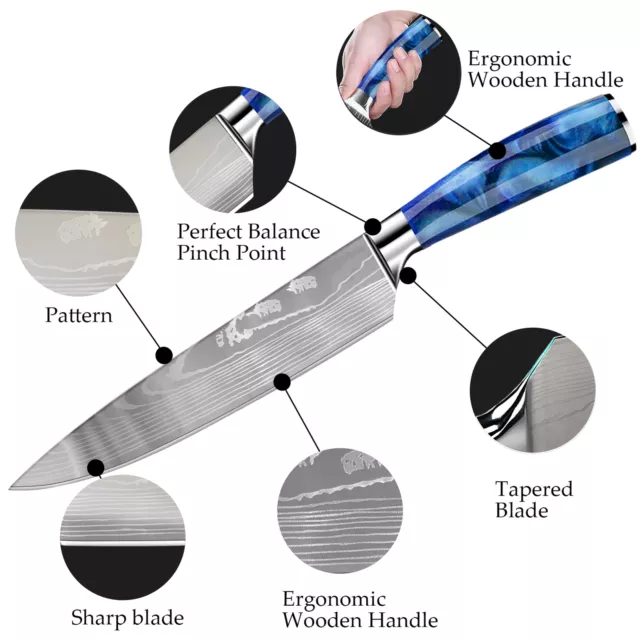 11 Stück Küchenmesser-Set Scharf Damaskus Kochmesser aus Edelstahl mit Sharpener 3