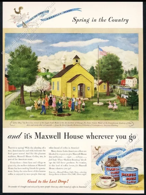 1946 Doris Lee school house Arbor Day art Maxwell House coffee vintage print ad
