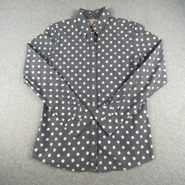 Banana Republic Shirt Womens Medium Blue White Polka Dot Soft Wash Button Down