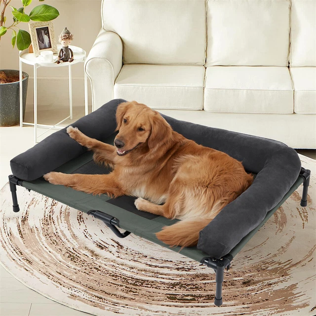 Elevated Dog Bed Chew Proof Raised Indoor Outdoor with Bolster Breathable Mesh