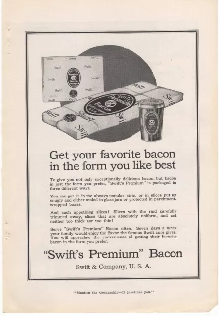 Swifts Premium Bacon In the Form You Like Best 1917 Vintage Ad Swifts