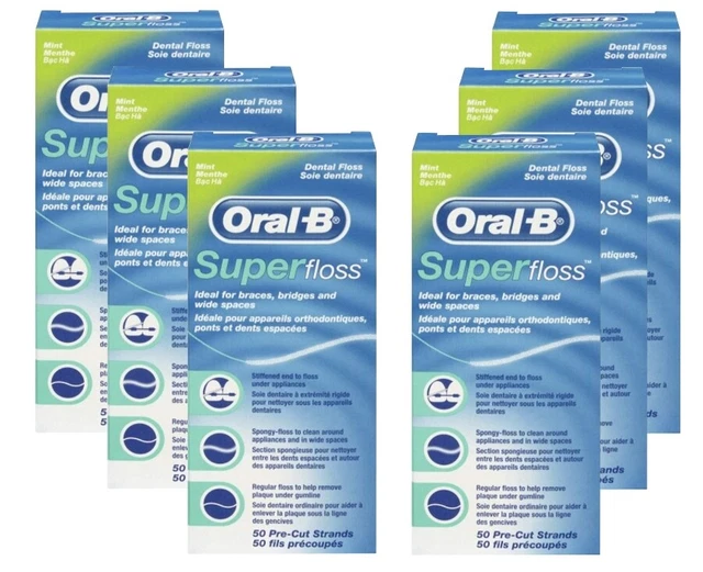 ORALB SUPER FLOSS Dental Floss MINT, 50 PreCut Strands (Pack of 6