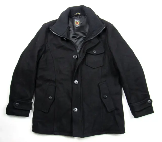 Schott NYC Wool Car Coat Mens XL Black 3/4 Length Jacket Canada DU738 Peacoat