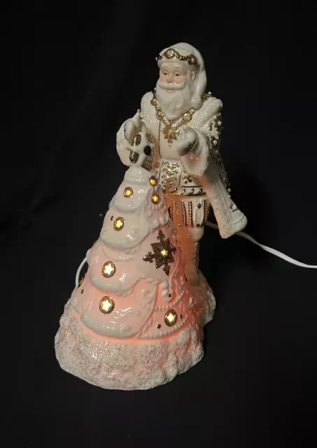 Lenox Florentine And Pearl Jeweled Santa With Lit Tree Swarovski Crystal w/Box