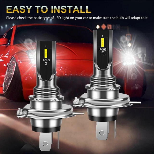 H4 LED Kit Conversion Phare Haut/Bas Faisceau 4000LM 6000K Blanc 80W IP68 2x