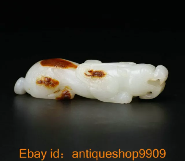 3.8 " China Natural Hetian Jade Carved Animal Pixiu Beast Wealth Bixie Pendant