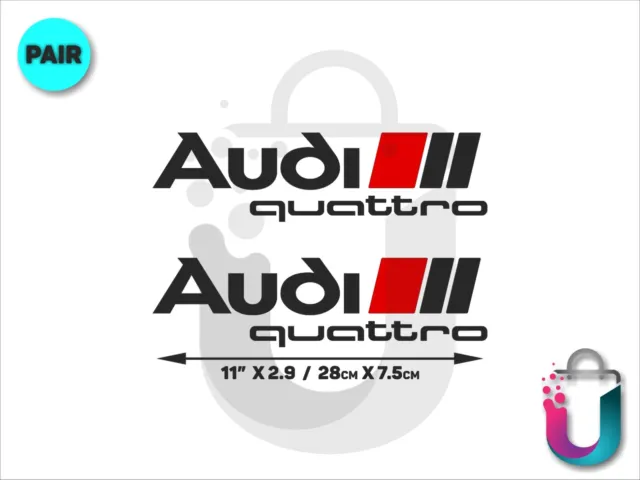 Audi Quattro Racing Sport S Line 28cm Decal Sticker PAIR Emblem Logo Black/RED