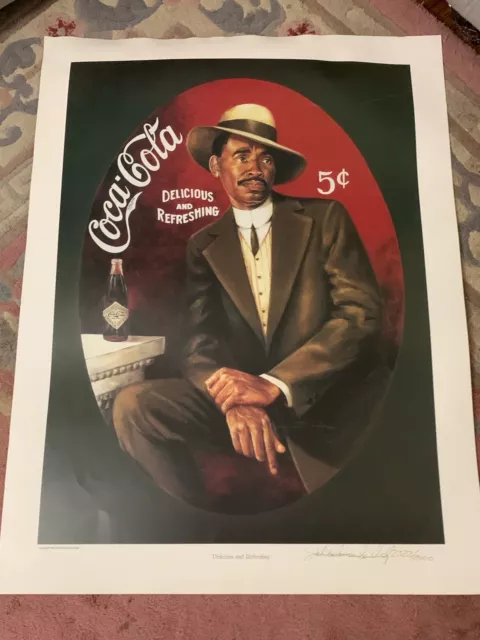 Authentic Signed 1992 Black Americana Coca-Cola Poster John Solomon Sandridge