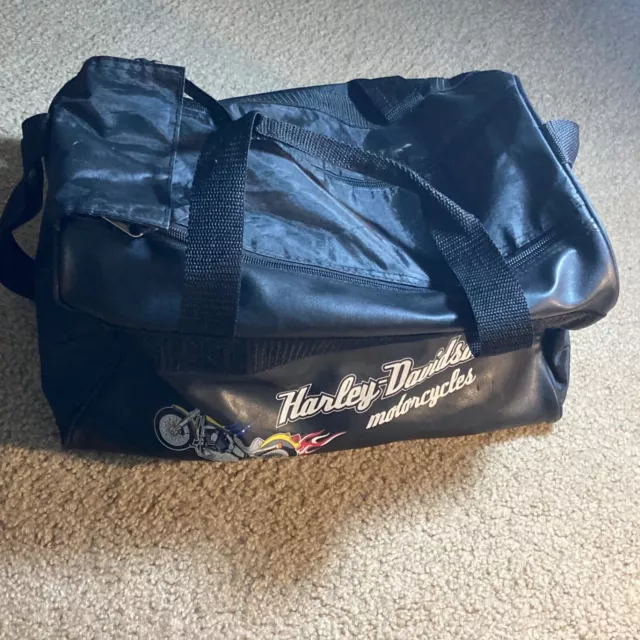 VTG Harley Davidson Black Duffle Bag Gym Bag W/Shoulder Strap Carry On 14x9