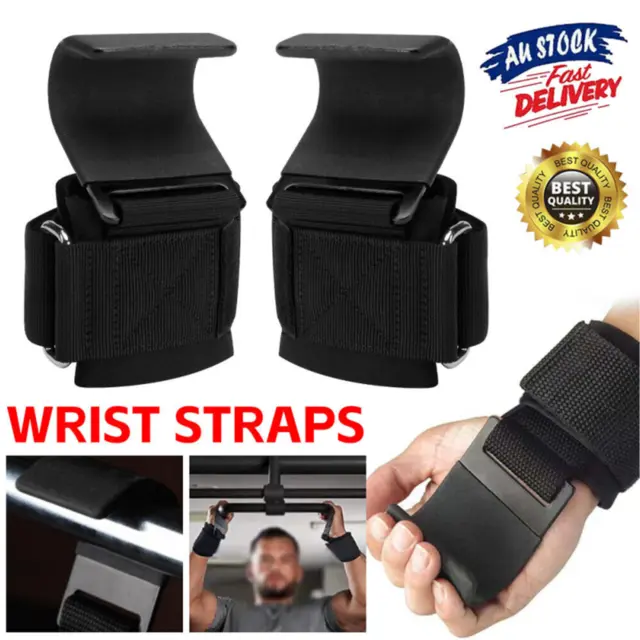 2Pcs Weight Lifting Power Hooks Power Grips Wrist Support Bar Straps Gym Glove