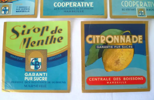 5 Étiquettes Anciennes Sirop Coopérative C.b Marseille (2) 2