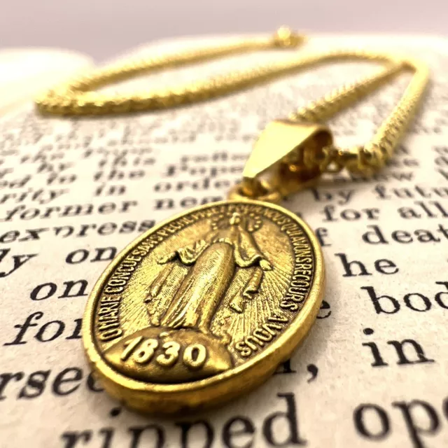 Very Catholic Virgin Mary Miraculous Medal Chain Necklace 30cm Gold Plated