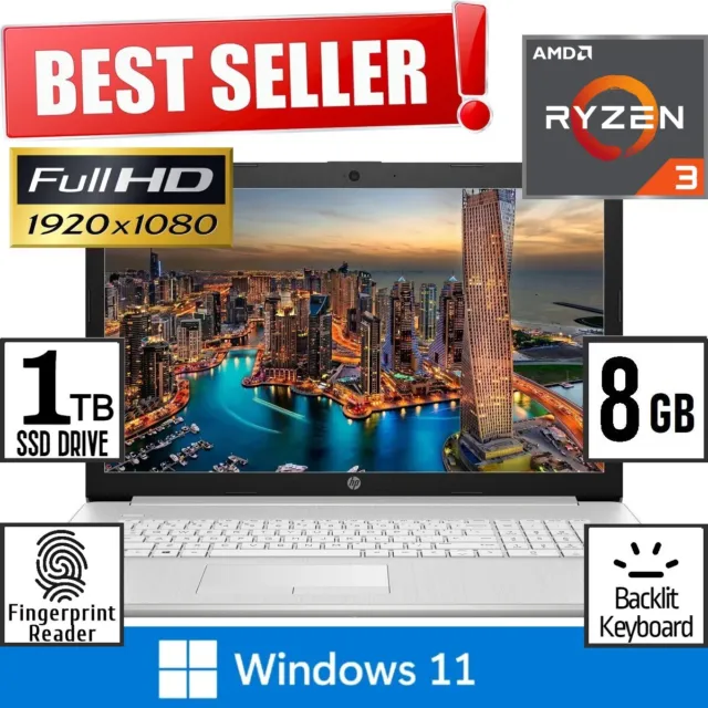 HP 17.3" Full-HD Laptop 1TB SSD Drive AMD Ryzen 8GB Ram Win 11 Backlit Keyboard