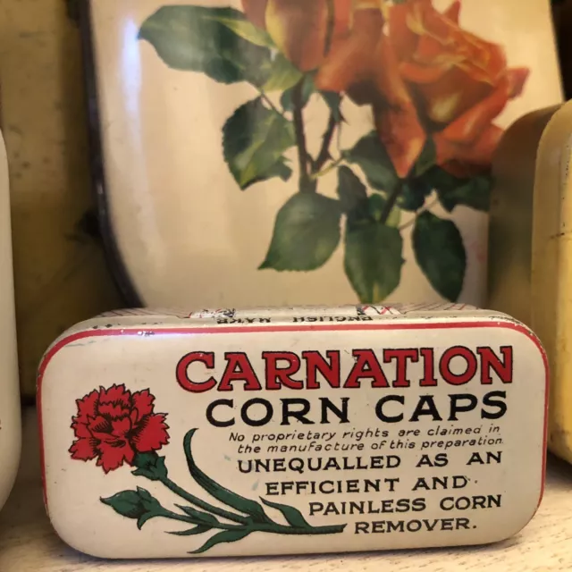 vintage c.1930s/40s 'CARNATION Corn Caps’ medicinal Tin •Cuxson Gerrard •England