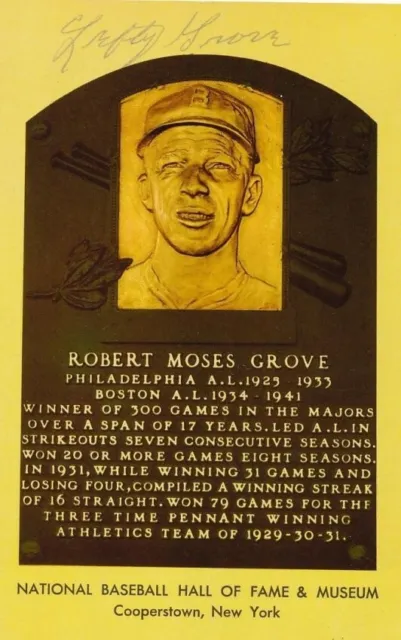 Lefty Grove- Signed Hall Of Fame Plaque Postcard