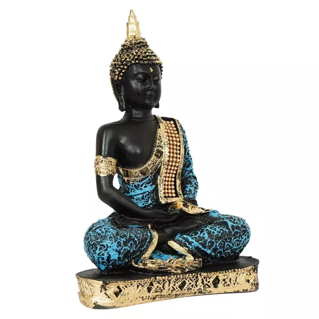 Resin Sitting Buddha Idol Statue Sky Blue Buddha Decorative Showpiece 10Inch