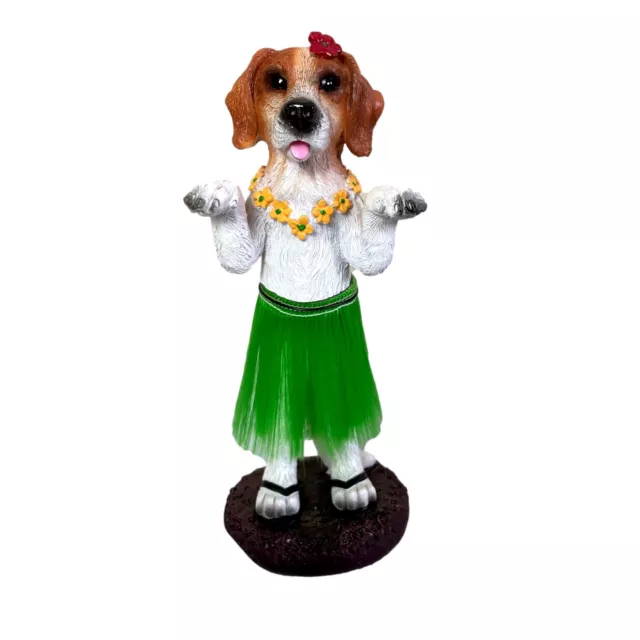 Dashboard Hula Dog Beagle Bobblehead Figurine 6 Inches Green Grass