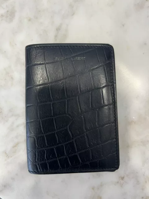 Authentic Men’s YSL Crocodile Saint Laurent Black Leather Card Holder Wallet