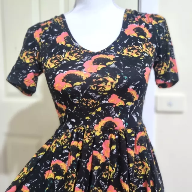 TOPSHOP Women’s Black Boho Cotton Floral Summer Work School Skater Dress 90s