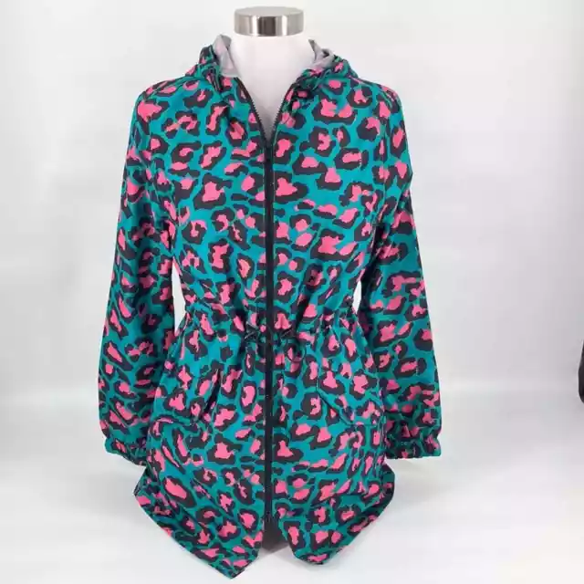 Brave Soul Women Turquoise Pink Zip Up Hooded Lightweight Animal Print Jacket XS