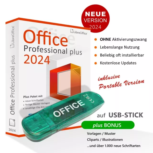 Office Professional 2024 USB-Stick | Textverarbeitung Präsentation Windows 10-11