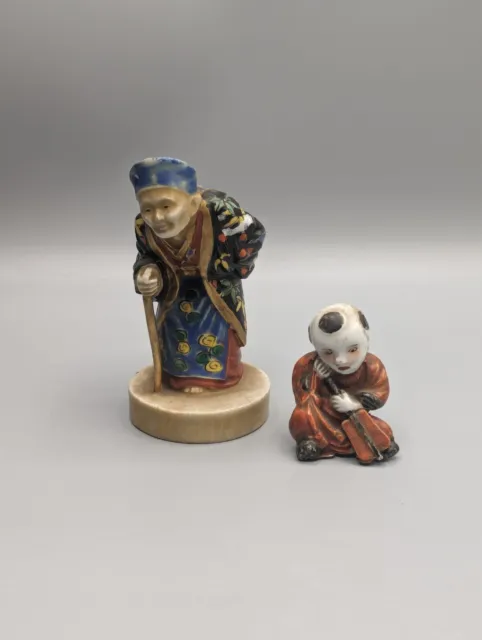 Japanese Porcelain Figures Pair Wise Man & Boy, Meiji Period, Late 19th Century