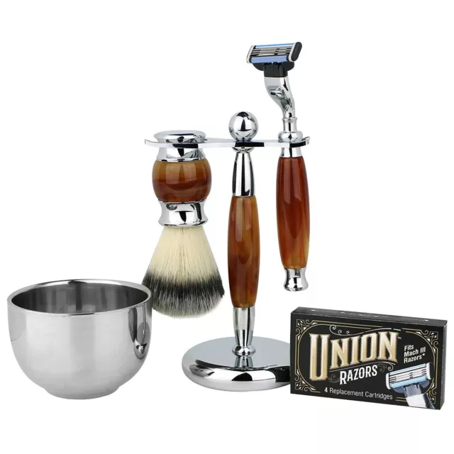 Shave Set Shaving Brush Razor Bowl Stand Replacement Blades Kit Set of 5