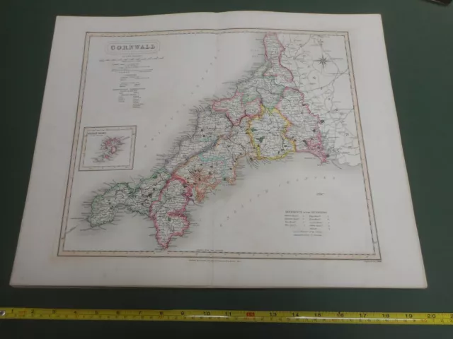 100% Original Cornwall Map By Walker C1843 Vgc Hand Coloured Railways