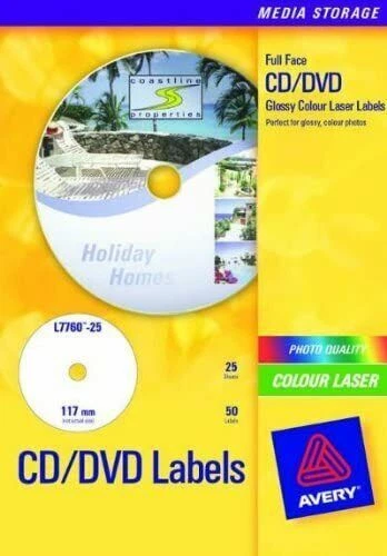 CD/DVD White Labels Avery L7760-25 Labels Size: Ø 11.7 cm