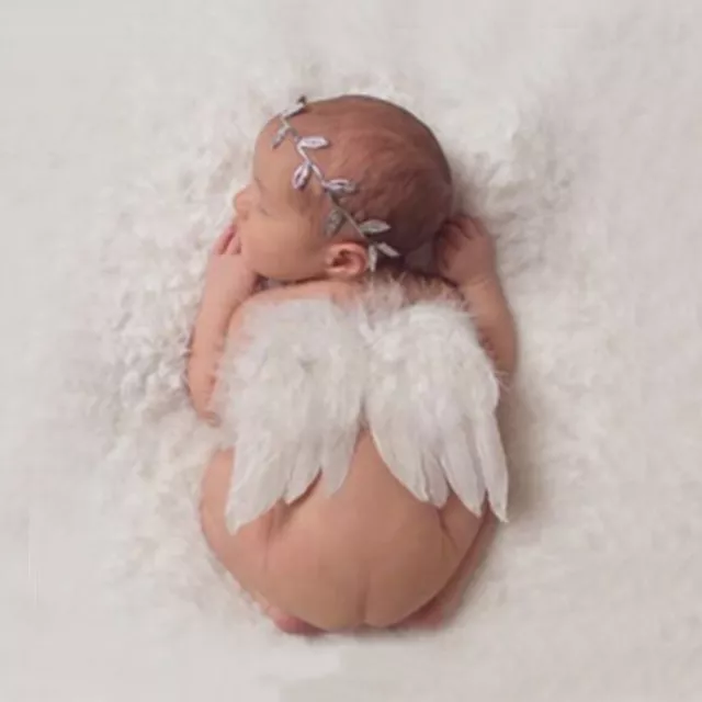 Newborn Baby White Angel Wings Headband Costume Photo Photography Props -FM