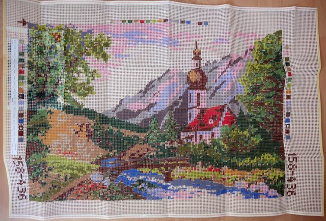 Junghans Knüpfbild, Knüpfteppich "Dorfkirche" - ca. 96 x 65 - NEU