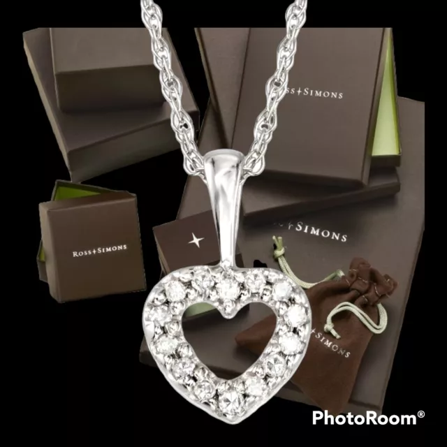 Ross-Simons  Heart Diamond Accent Necklace in 14kt White Gold. 15"