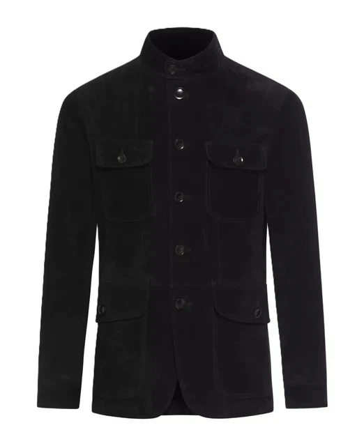 Veste Cowboy Cuir Daim Noir Homme - Style Western - Franges - Fait Main - Neuf