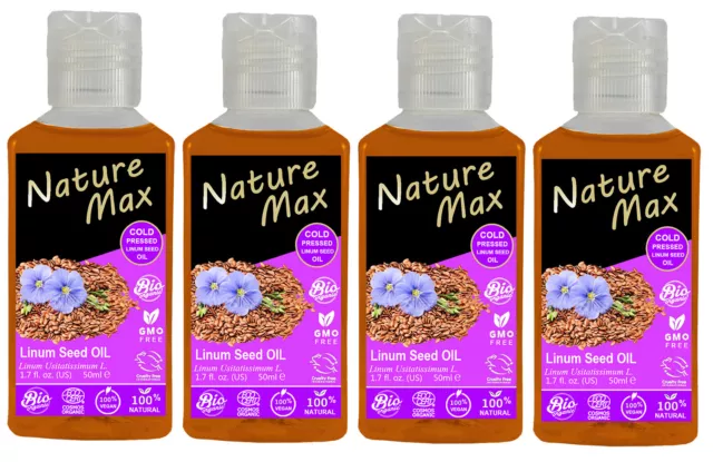 Nature Max Linum Seed Oil Organic For Hair & Skin Care Food ( 4 Pack = 6.76 oz )