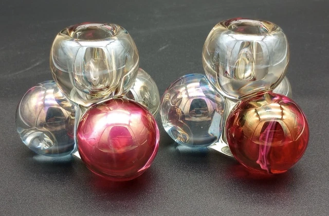 Westmoreland Glass Taper Candle Holder "Three Ball" Stacked Glass Balls Set of 2