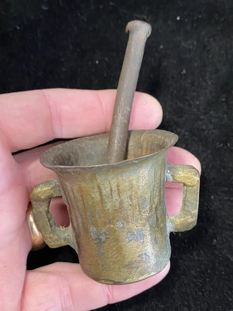 Antique  Brass Mortar & Pestle Apothecary Pharmaceutical 2" Metallurgy