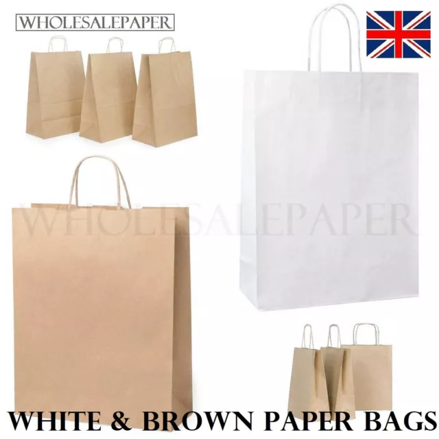 Brown White Kraft Small Large Paper Carrier Bags With Handles 50 100 Party Gift 2