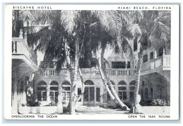 c1940 Biscayne Hotel Overlooking Ocean Miami Beach Florida FL Vintage Postcard