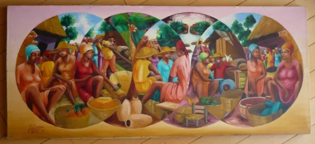 J. BRISSON, MID 20th CENTURY MODERNISM MODERN HAITI HAITIAN CUBISM MODERNIST OIL