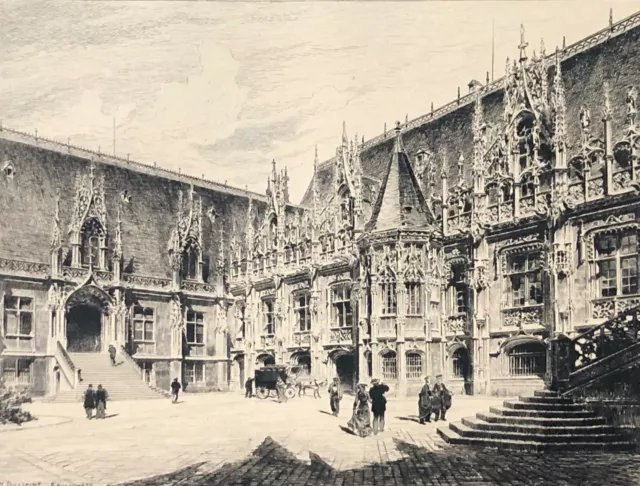 Rouen Palais de Justice gravure pointe sèche C 1880 Henri Toussaint 1849-1911