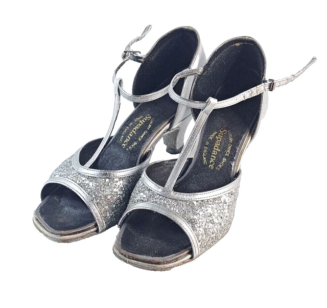 Supadance Womens Silver Cracked Glass Leather Open Toe Dance Shoes Size 4 N