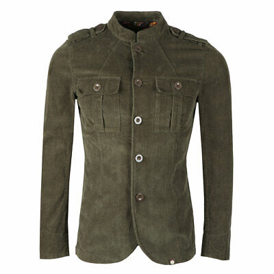 Pretty Green Mens Crawley Corduroy Cord Military Jacket Cotton Khaki RRP £100