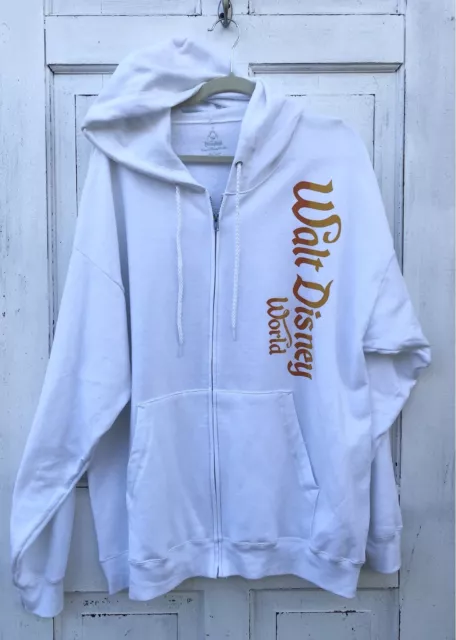 Walt Disney World White Full Zip Hoodie Women’s 2XL Mickey Goofy Magic Kingdom