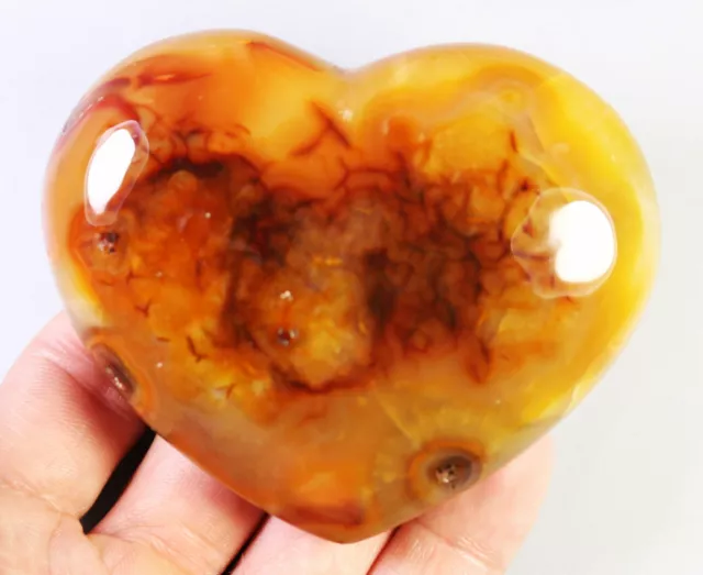 238g Natural Red Orange CARNELIAN AGATE Crystal Polished Heart Palm Stone